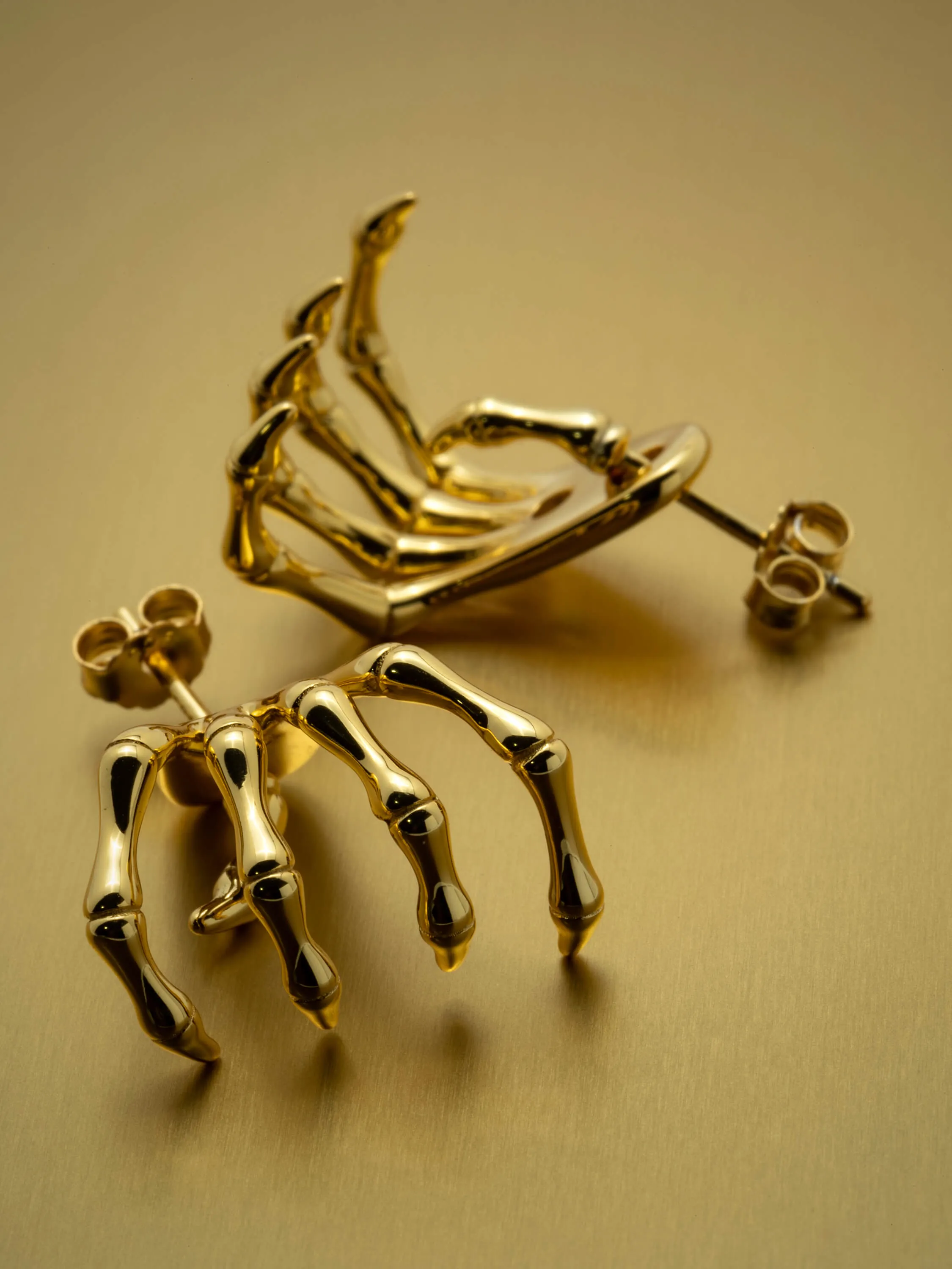 14k Gold Skeleton Hand Earrings