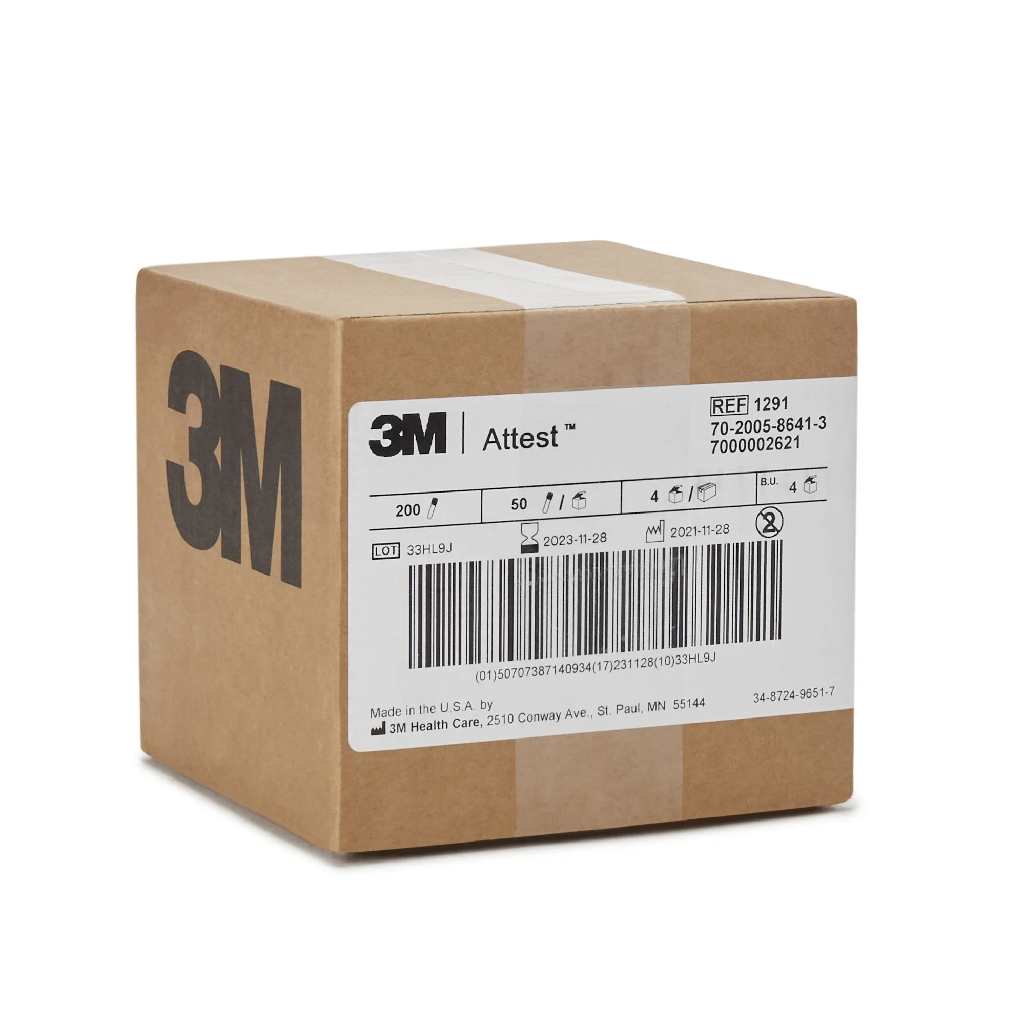 3M Attest Rapid Readout Sterilization Biological Indicator Vial, 1 Box of 50
