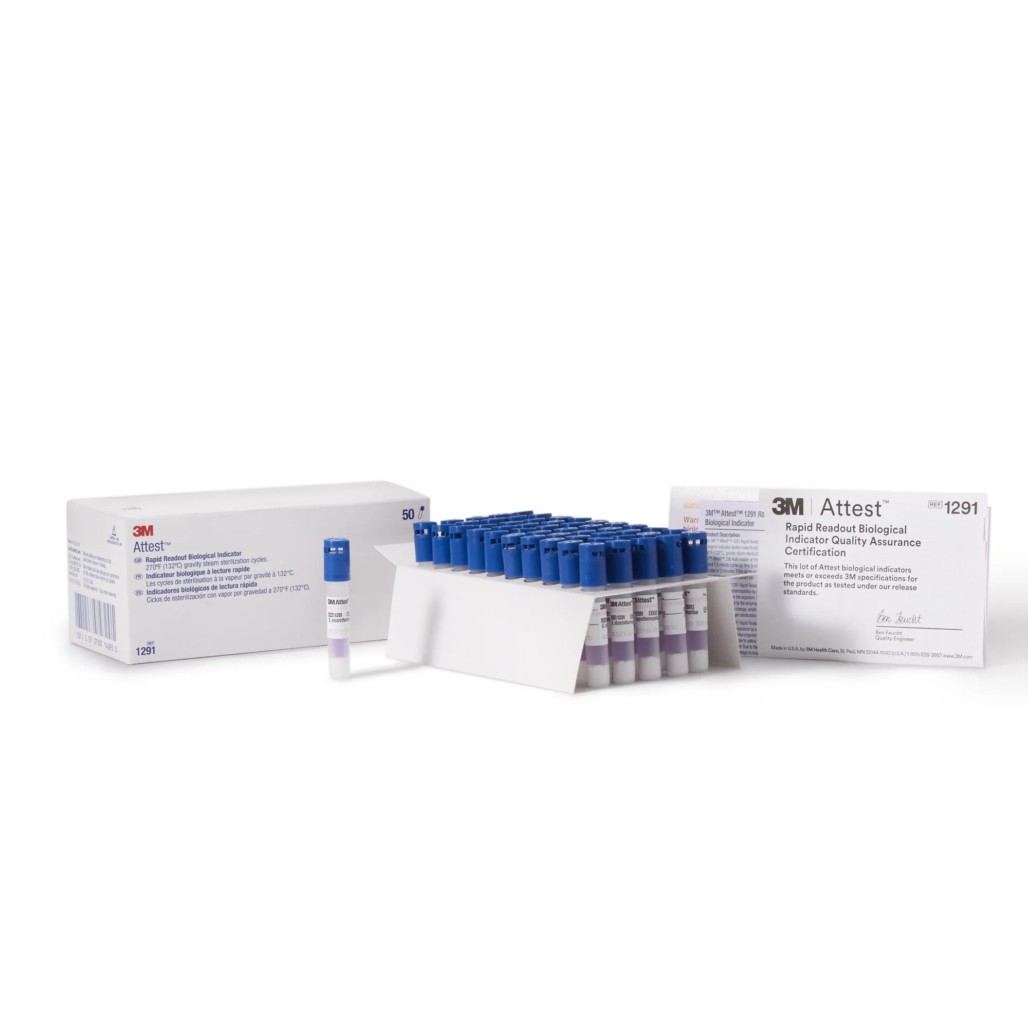 3M Attest Rapid Readout Sterilization Biological Indicator Vial, 1 Box of 50