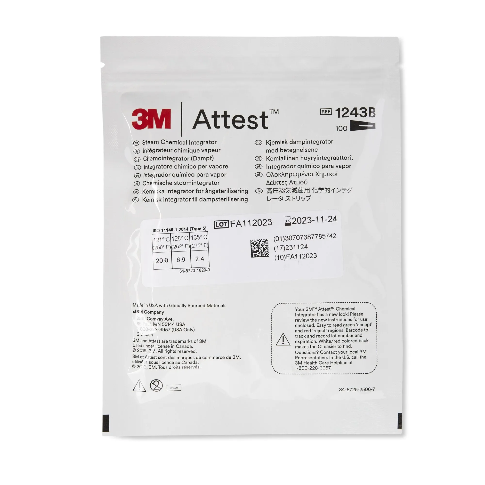 3M™ Attest™ Sterilization Chemical Integrator Strip, 1 Pack of 100