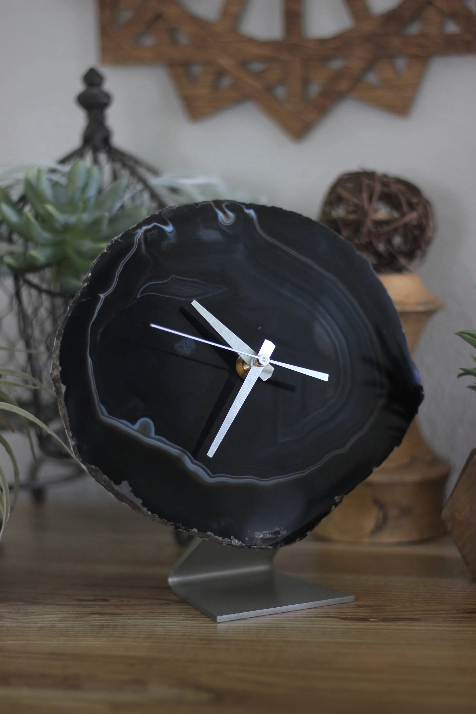 8" Black Agate Desk Clock