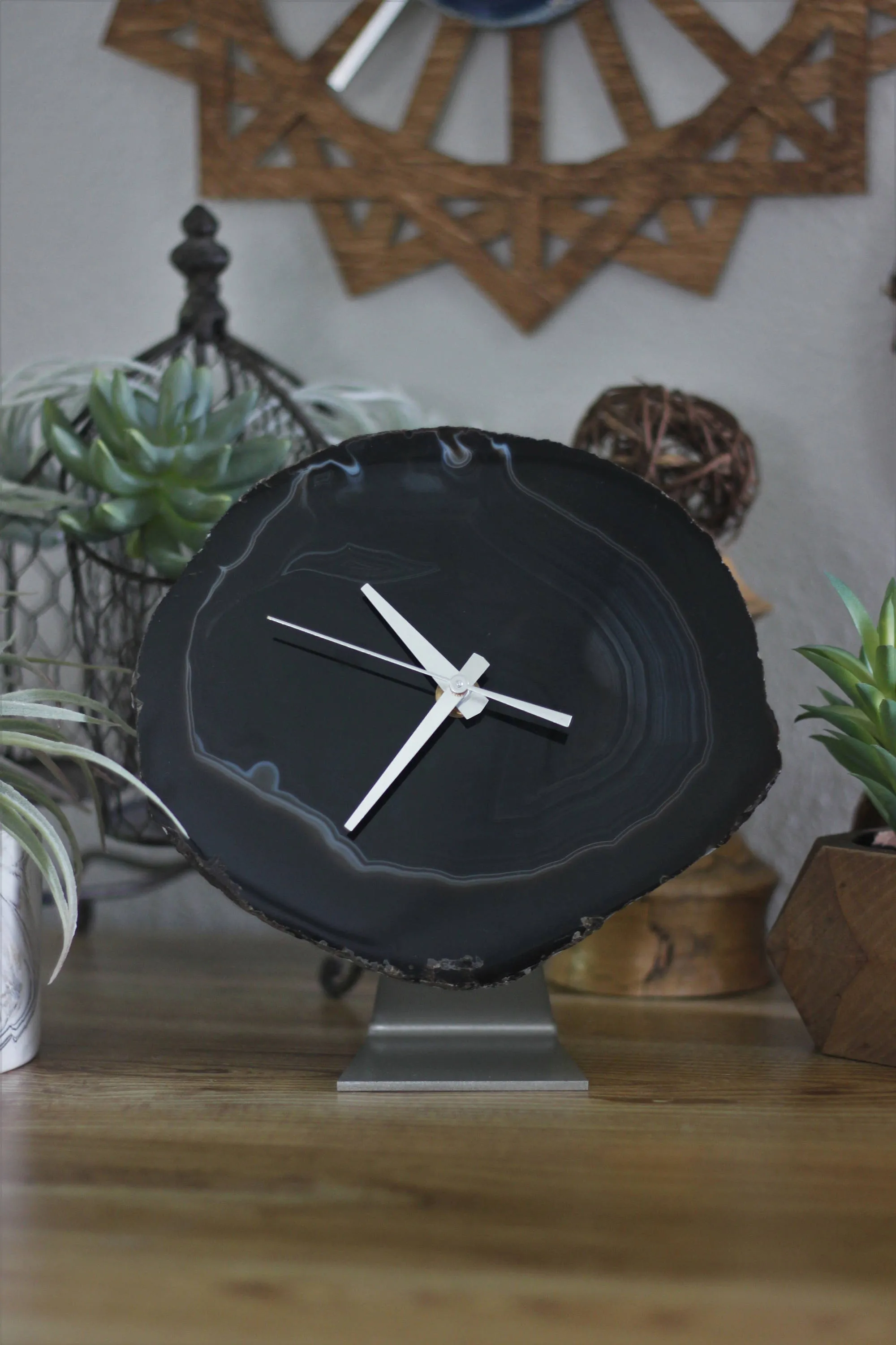 8" Black Agate Desk Clock