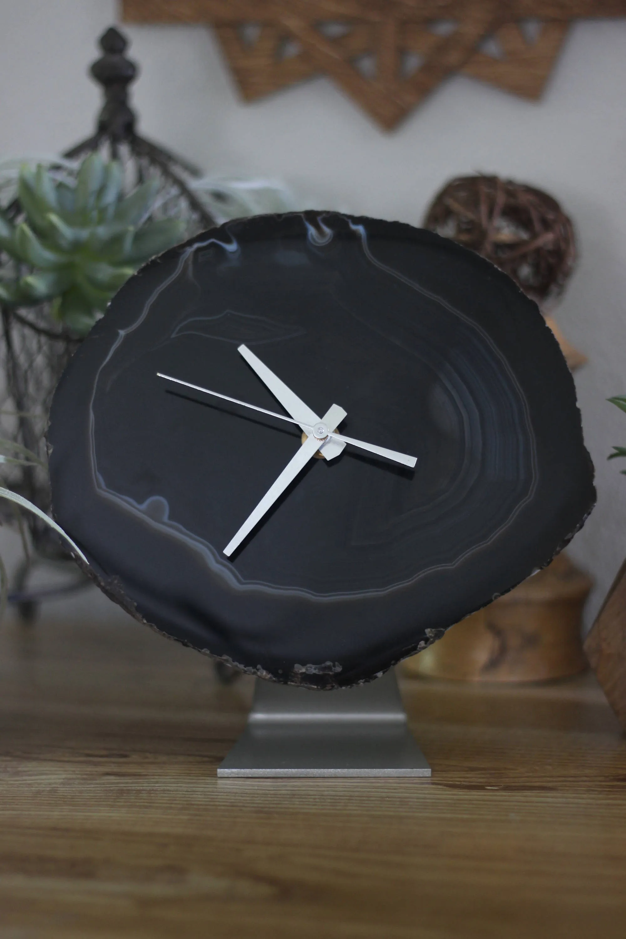 8" Black Agate Desk Clock