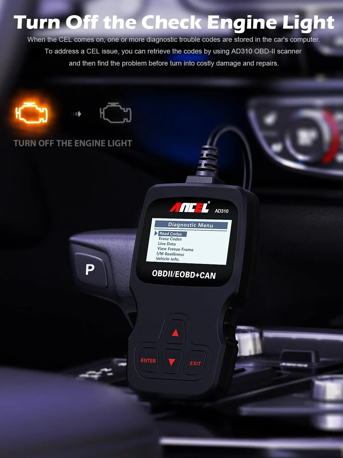 ANCEL AD310 Classic Enhanced Universal OBD II Scanner Car Engine Fault Code Reader.