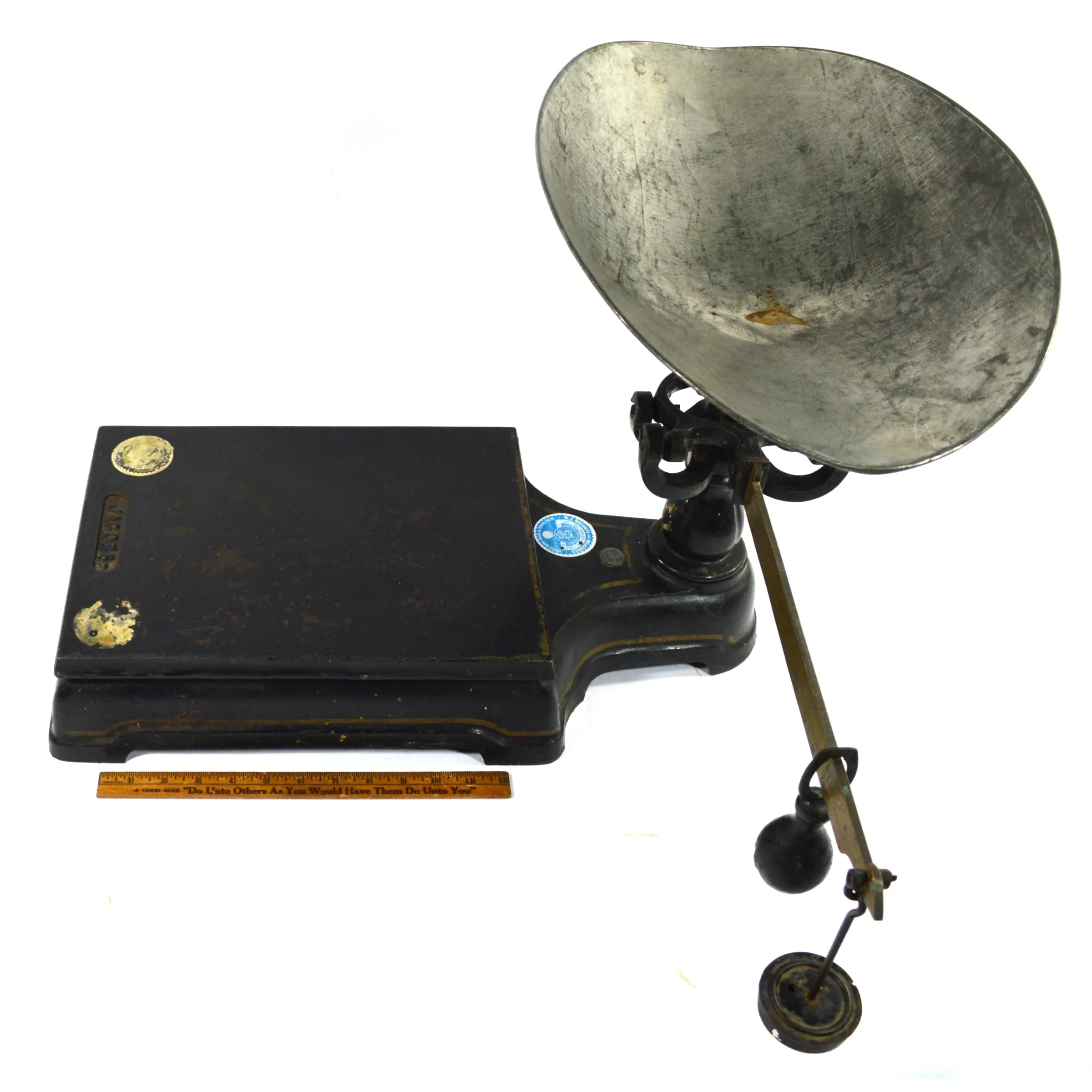 Antique ENTERPRISE JACOB BROS. COUNTER SCALE Cast Iron PLATFORM & PAN w/ WEIGHTS