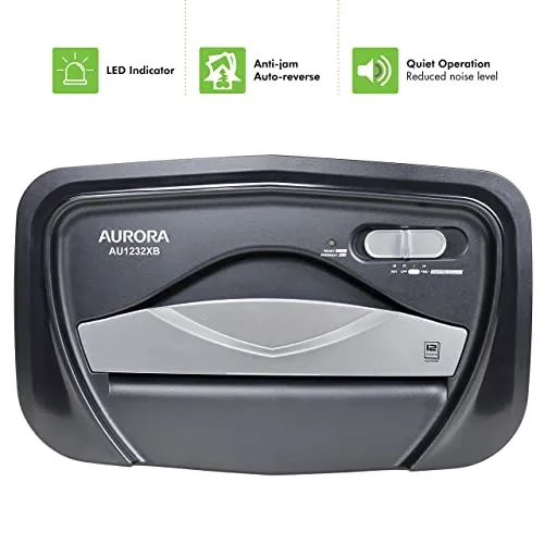 Aurora AU1232XB Anti-Jam 12-Sheet Crosscut Paper/Credit Card Shredder with 5.2-Gallon Wastebasket (Black/Semi Translucent Gray)