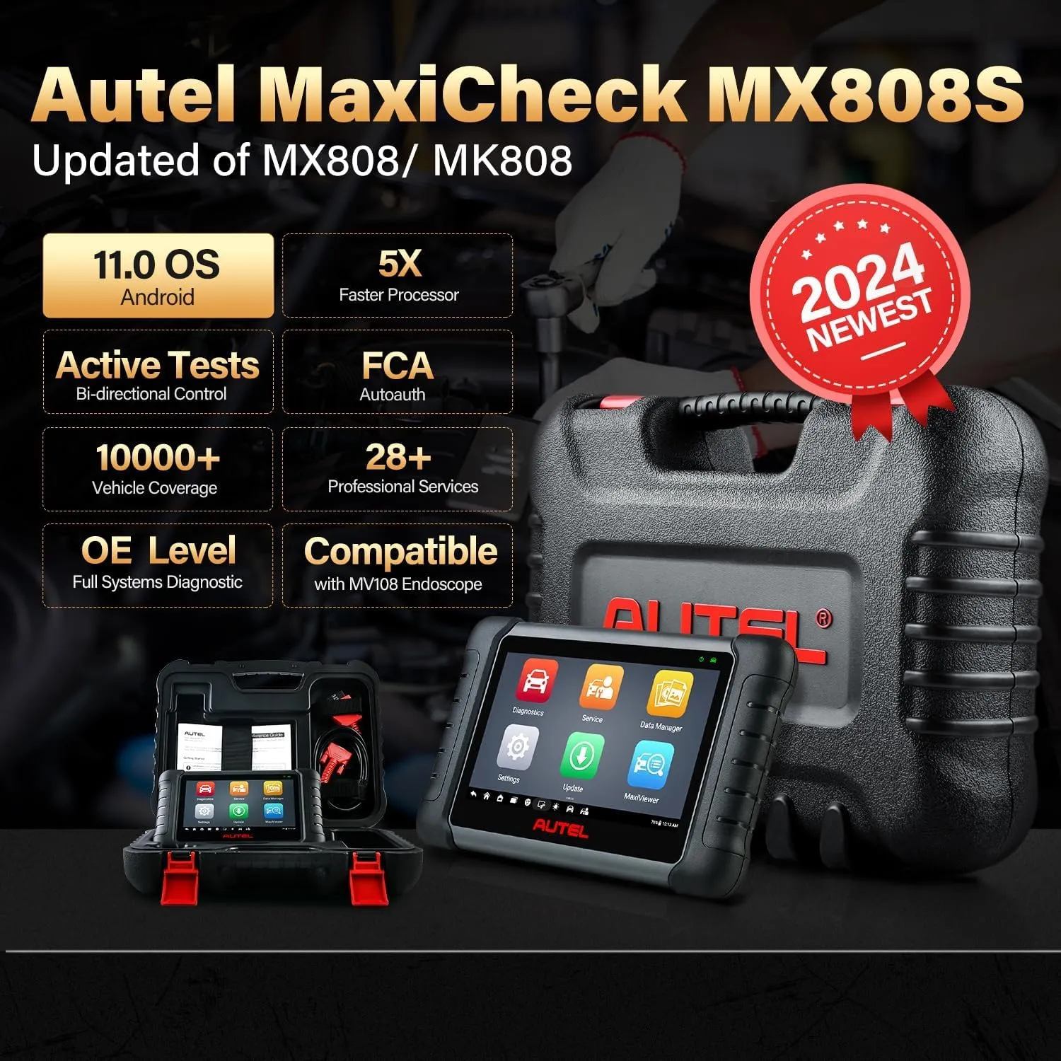Autel MaxiCheck MX808S Scanner, 2024 Bidirectional 11OS US Ver. of MaxiCOM MK808S/ MK808Z, Function as MX900 MK900 MK900BT, 3000  Active Test, 28  Service, OE All System Scan Tool, FCA Autoauth