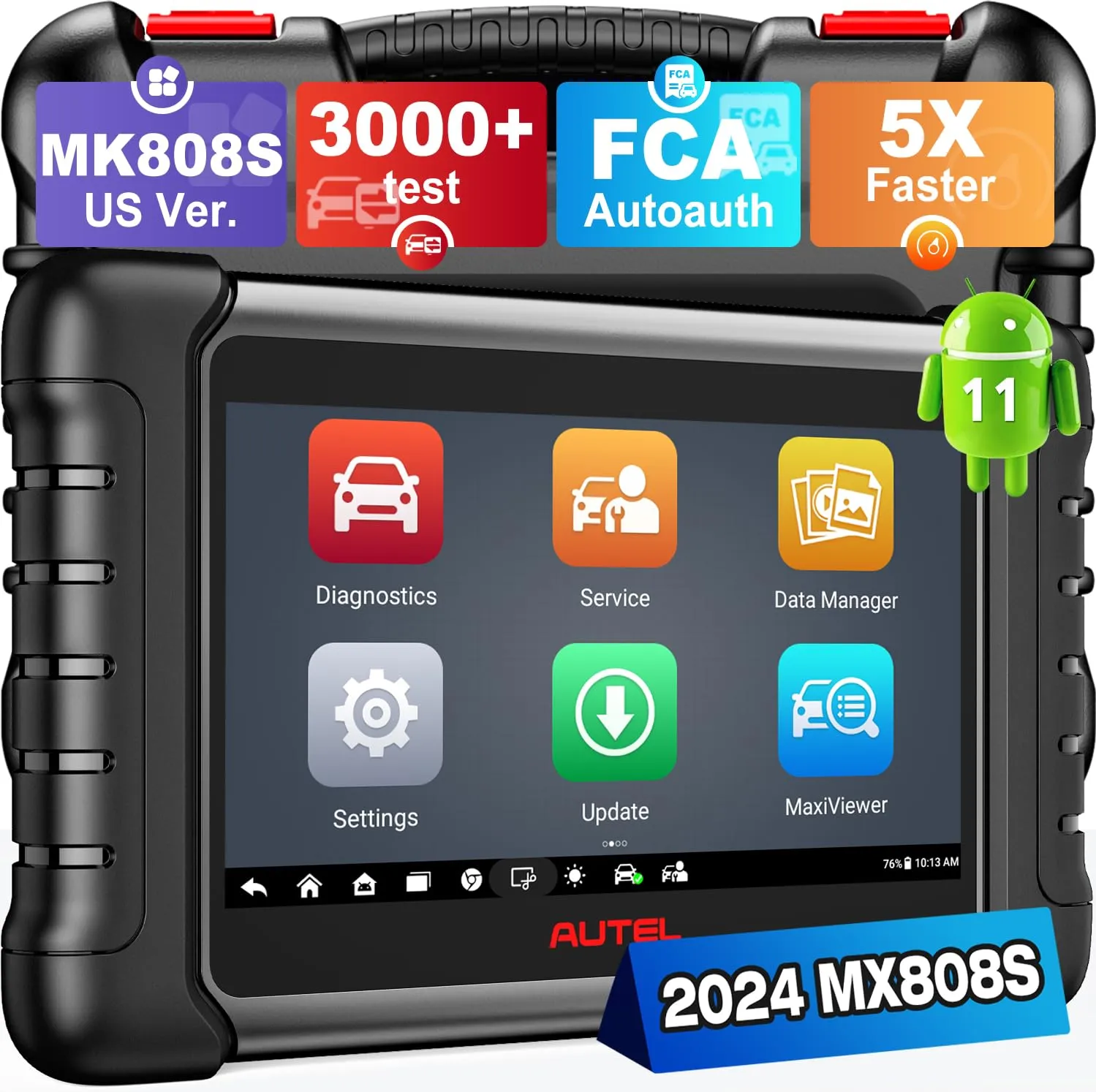 Autel MaxiCheck MX808S Scanner, 2024 Bidirectional 11OS US Ver. of MaxiCOM MK808S/ MK808Z, Function as MX900 MK900 MK900BT, 3000  Active Test, 28  Service, OE All System Scan Tool, FCA Autoauth