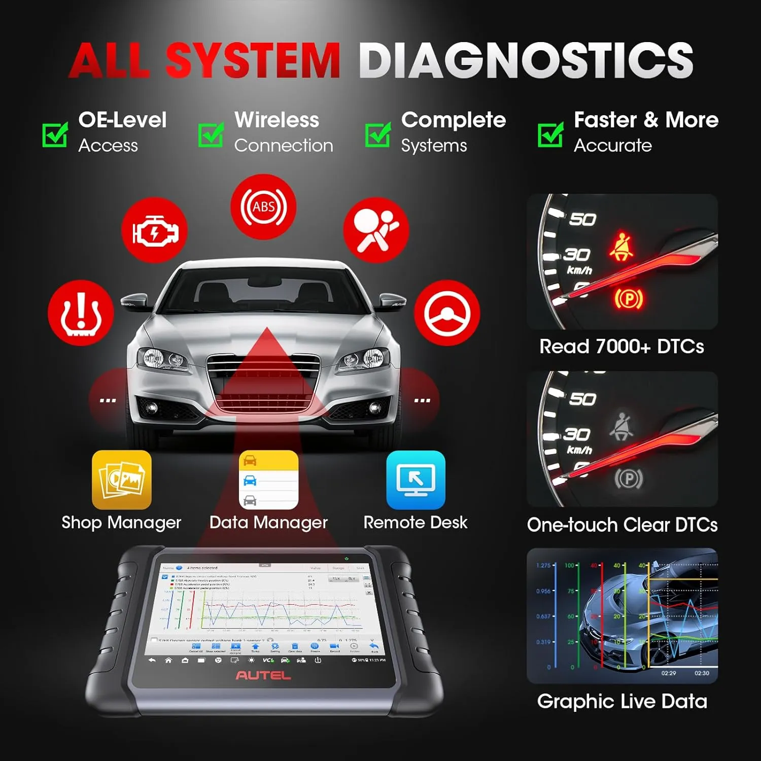 Autel MaxiCOM MK808K-BT All System Scan Tool Active Test 28  Service Functions Full Bidirectional Level-up of MK808BT MK808S MX808S, BT Ver. of MX900, FCA AutoAuth, Battery Test