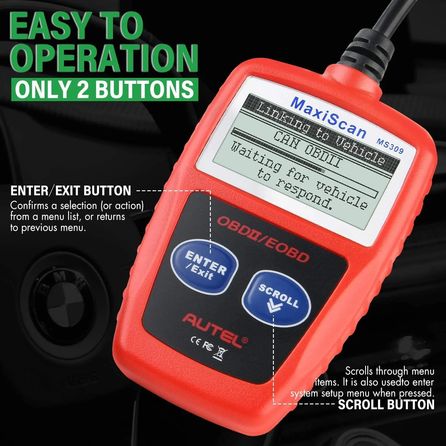 Autel OBD2 Scanner 2023 Newest MS309 Automotive Check Engine Code Reader, Check Emission Monitor Status, CAN Diagnostic Scan Tool for All OBDII Protocol Vehicles after 1996