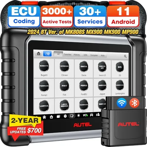 Autel Scanner MP808BT PRO, 2-Year Update 700$, 2024 OS 11 ECU Coding as MS906 Pro MP900BT, BT Ver of MX900 MK900 MS906 MP808S MK808S MK808Z, 3000  Bidirectional Diagnostics, 30  Reset, OE All Sys, FCA