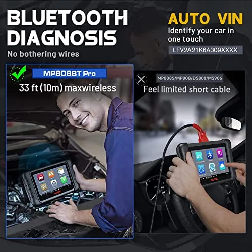 Autel Scanner MP808BT PRO, 2-Year Update 700$, 2024 OS 11 ECU Coding as MS906 Pro MP900BT, BT Ver of MX900 MK900 MS906 MP808S MK808S MK808Z, 3000  Bidirectional Diagnostics, 30  Reset, OE All Sys, FCA