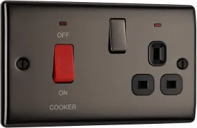 BG Nexus Metal 45 Amp DP Cooker Switch with Socket & Neon in Black Nickel with Black Inserts - NBN70B-01