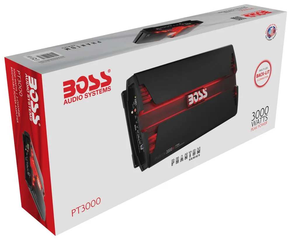 Boss Audio PT3000 3000W 2 Channel Car Audio Amplifier Power LED Amp Remote