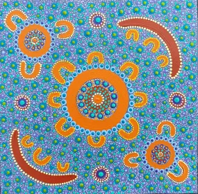 Bulurru Aboriginal Art Canvas Print Unstretched - Family Camping By Kathleen Buzzacott