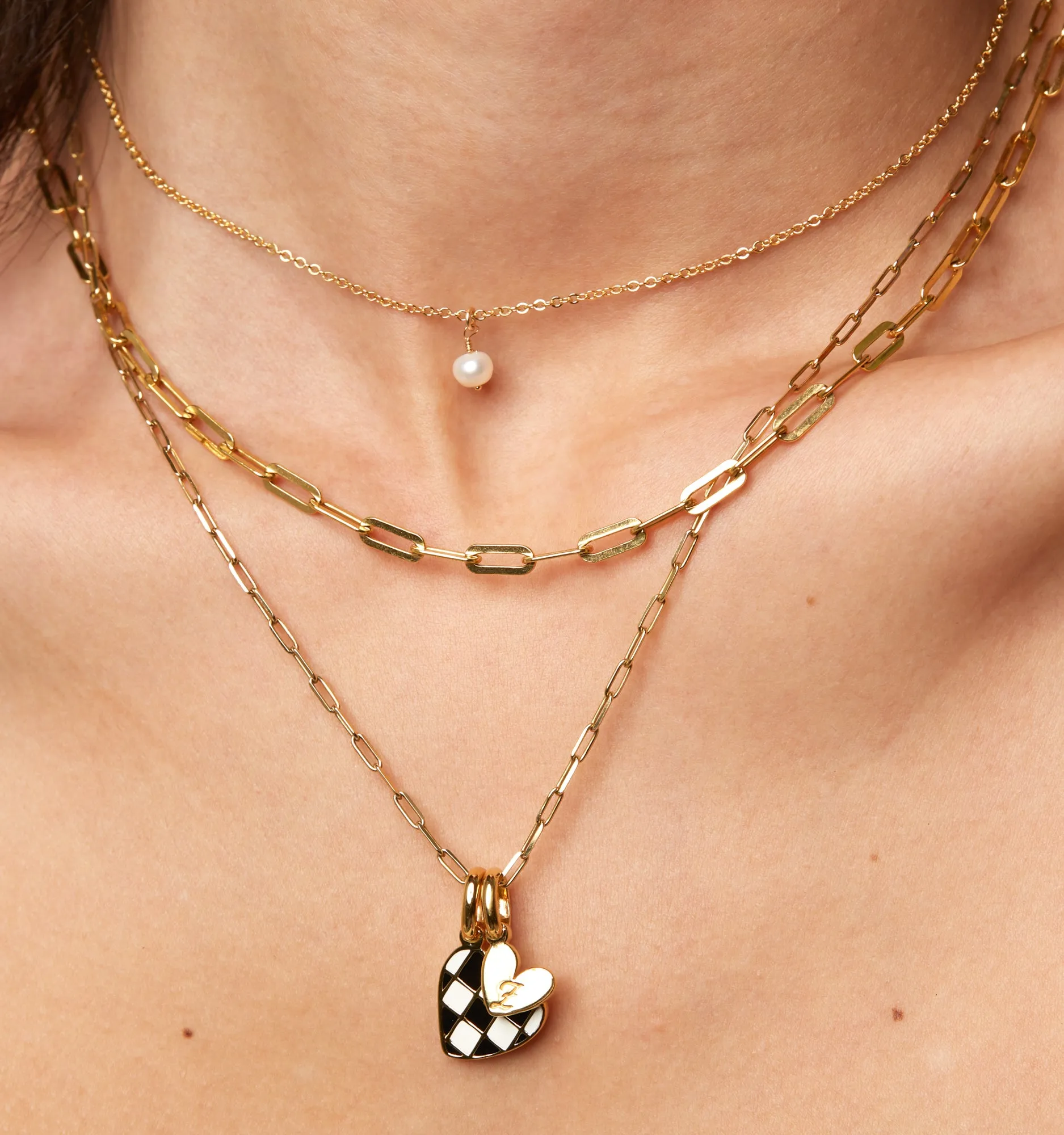 Checker Heart Initial Necklace