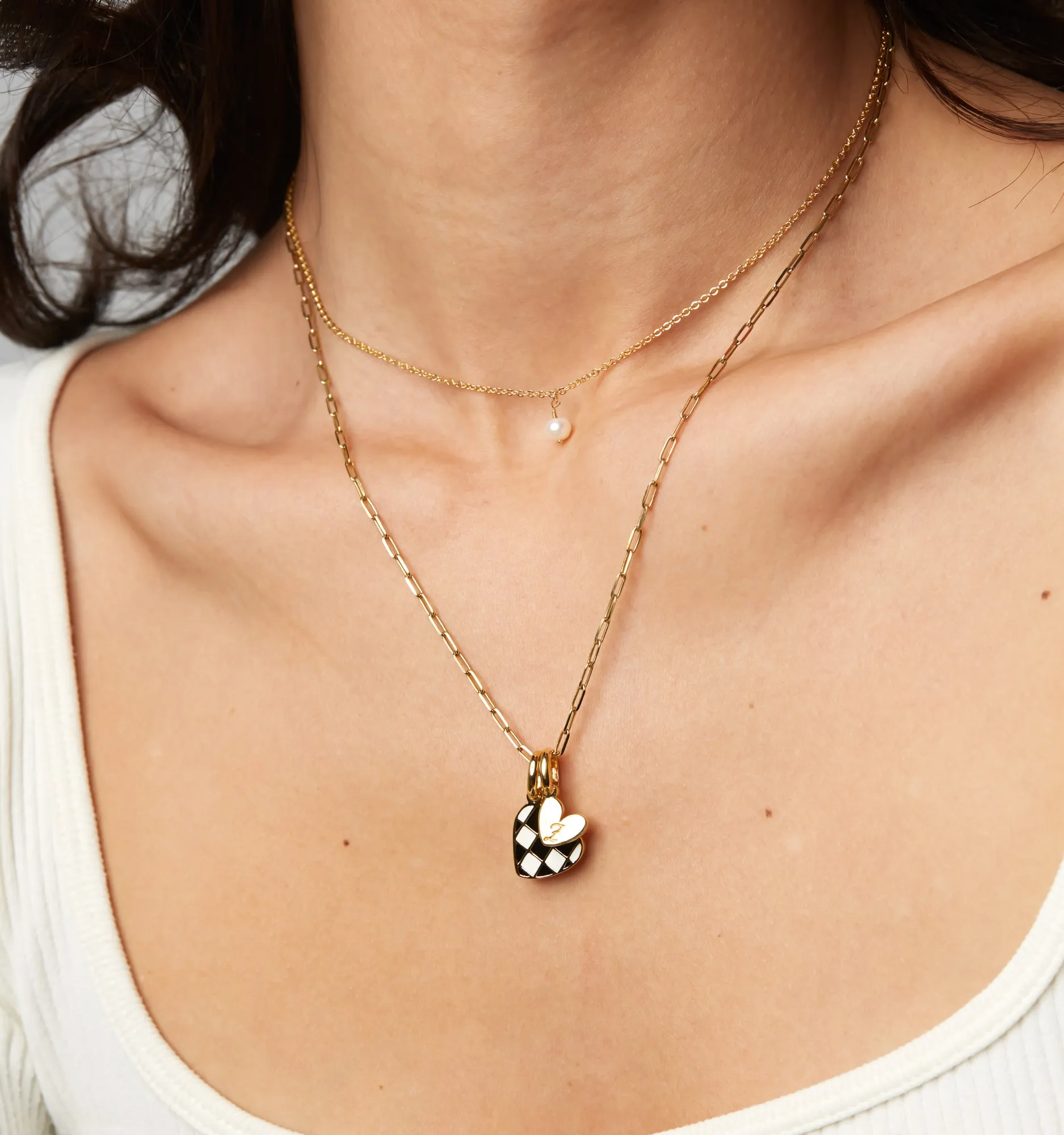 Checker Heart Initial Necklace