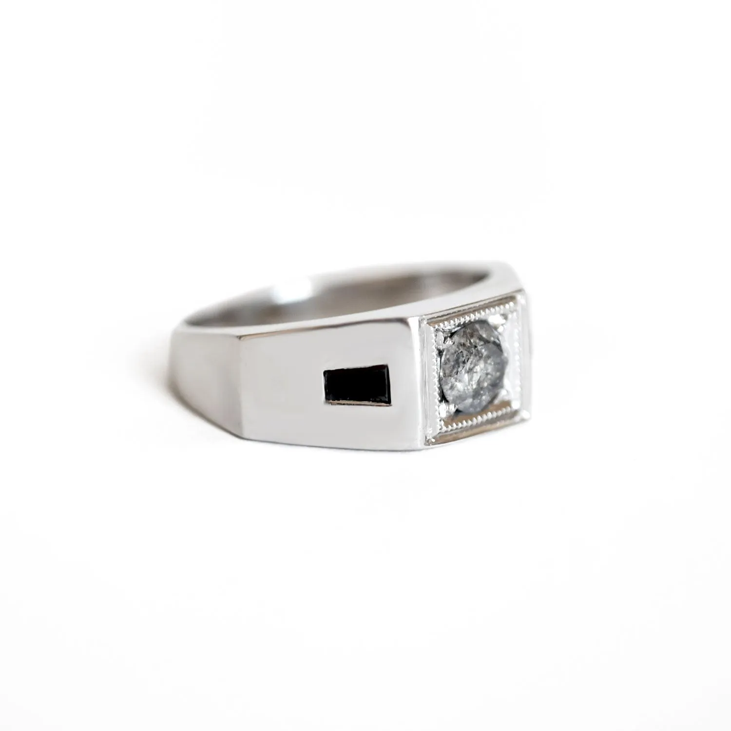 Deco Salt and Pepper Diamond Men's Engagement Ring