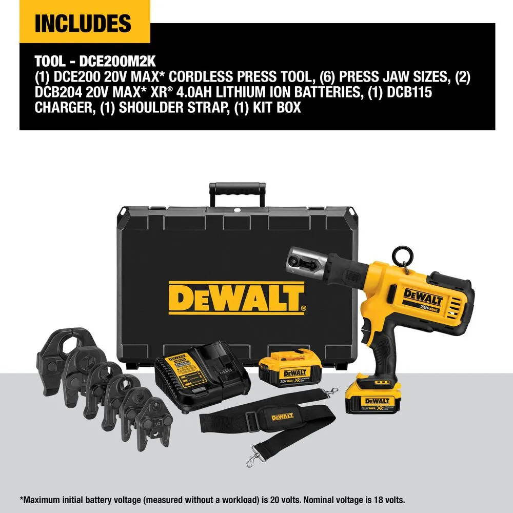 DeWALT DCE200M2K 20V MAX Cordless Copper Pipe Crimp Tool Kit