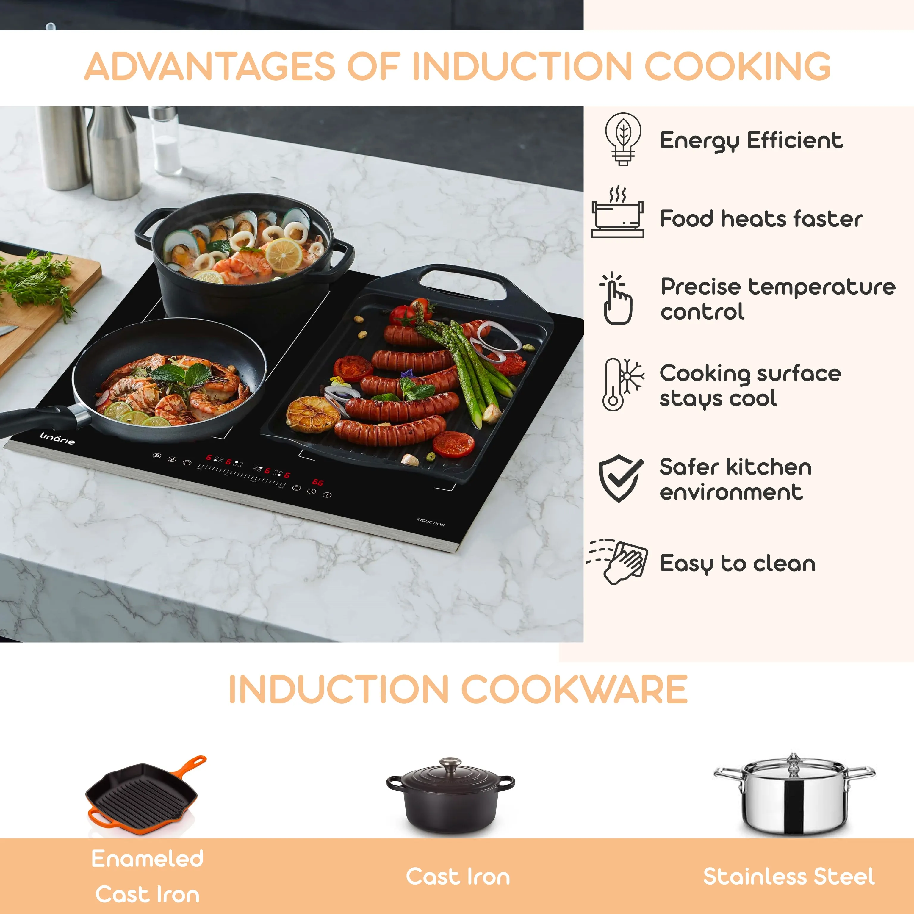 Dijon 60cm 4 Zone Induction Cooktop with Double Flex Zone LS60I2F