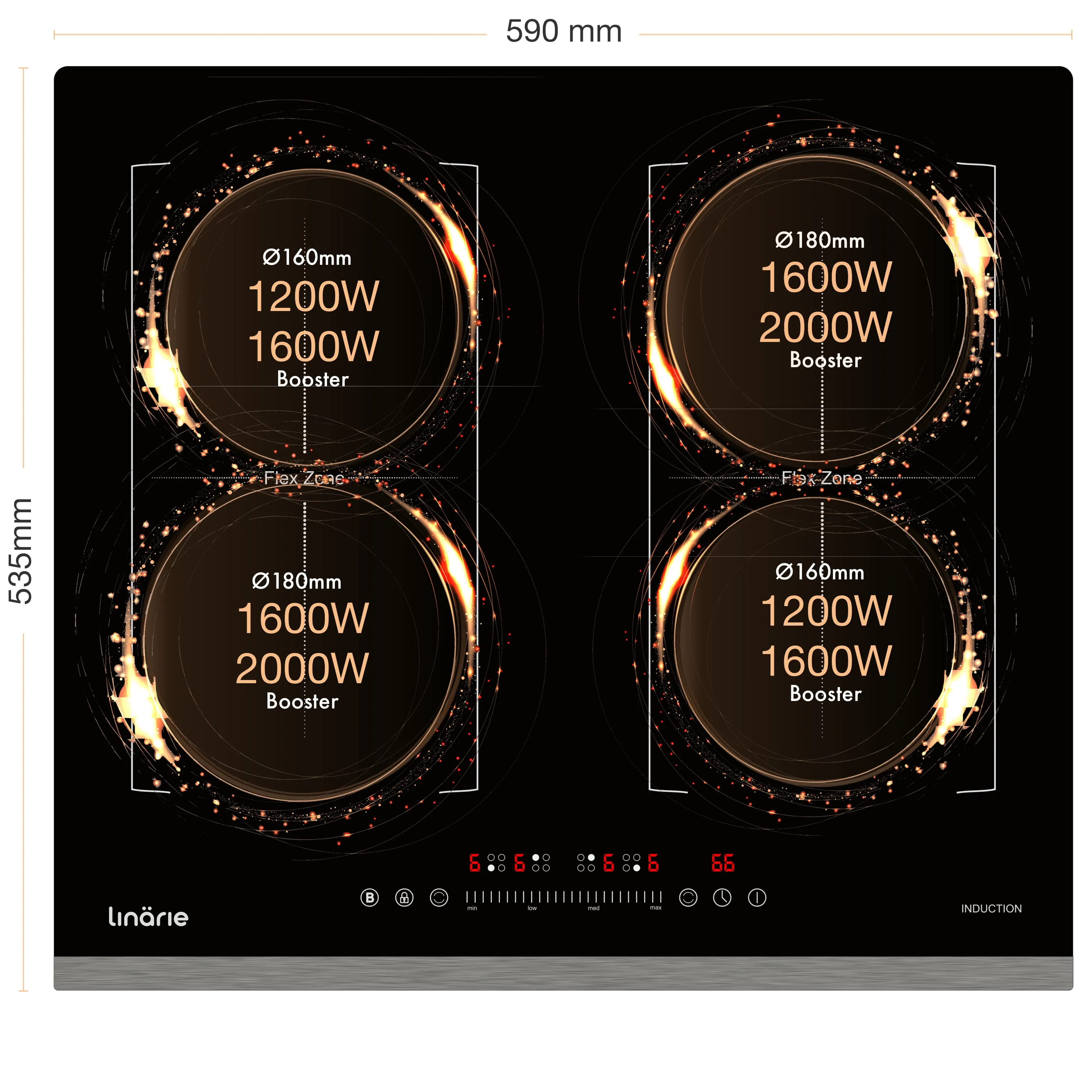 Dijon 60cm 4 Zone Induction Cooktop with Double Flex Zone LS60I2F