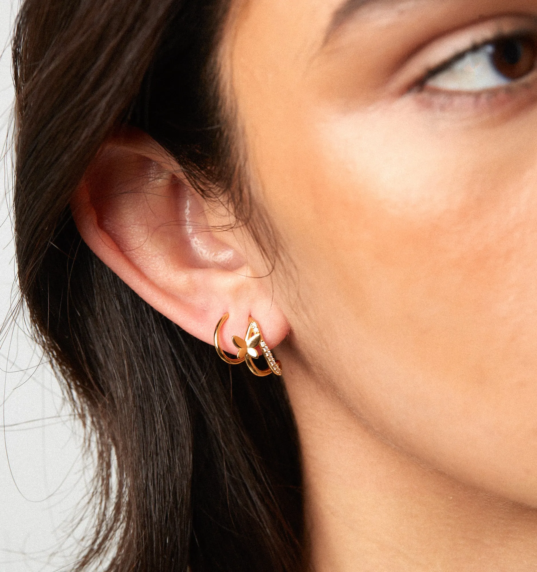 Double Twist Hoops Butterfly Pave Earrings - Illusion Earrings
