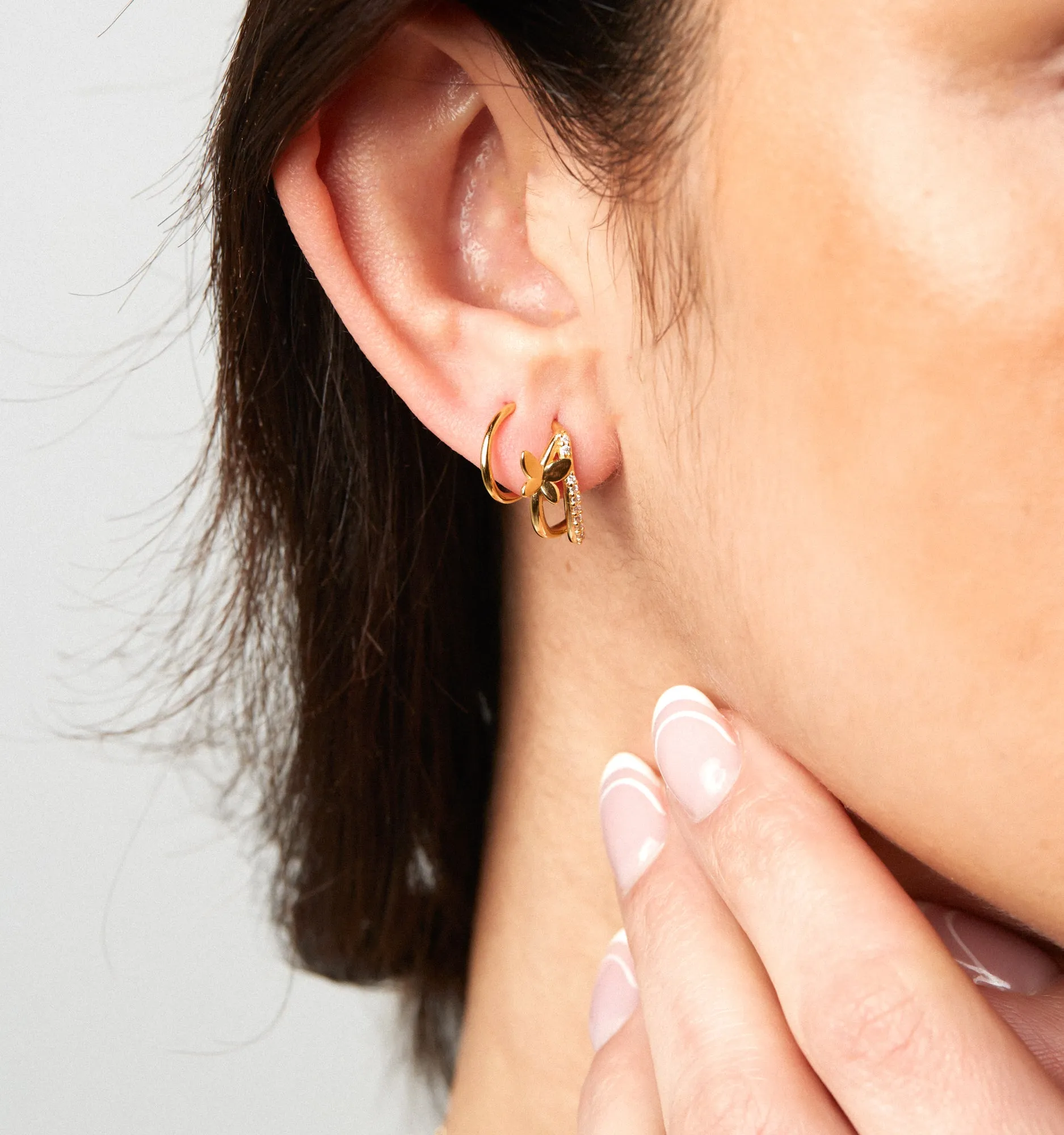 Double Twist Hoops Butterfly Pave Earrings - Illusion Earrings