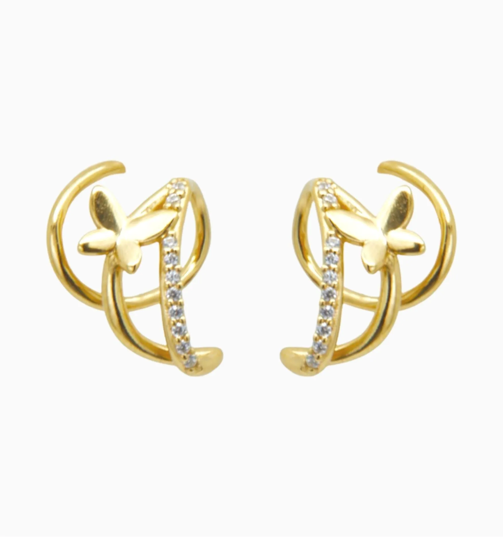 Double Twist Hoops Butterfly Pave Earrings - Illusion Earrings