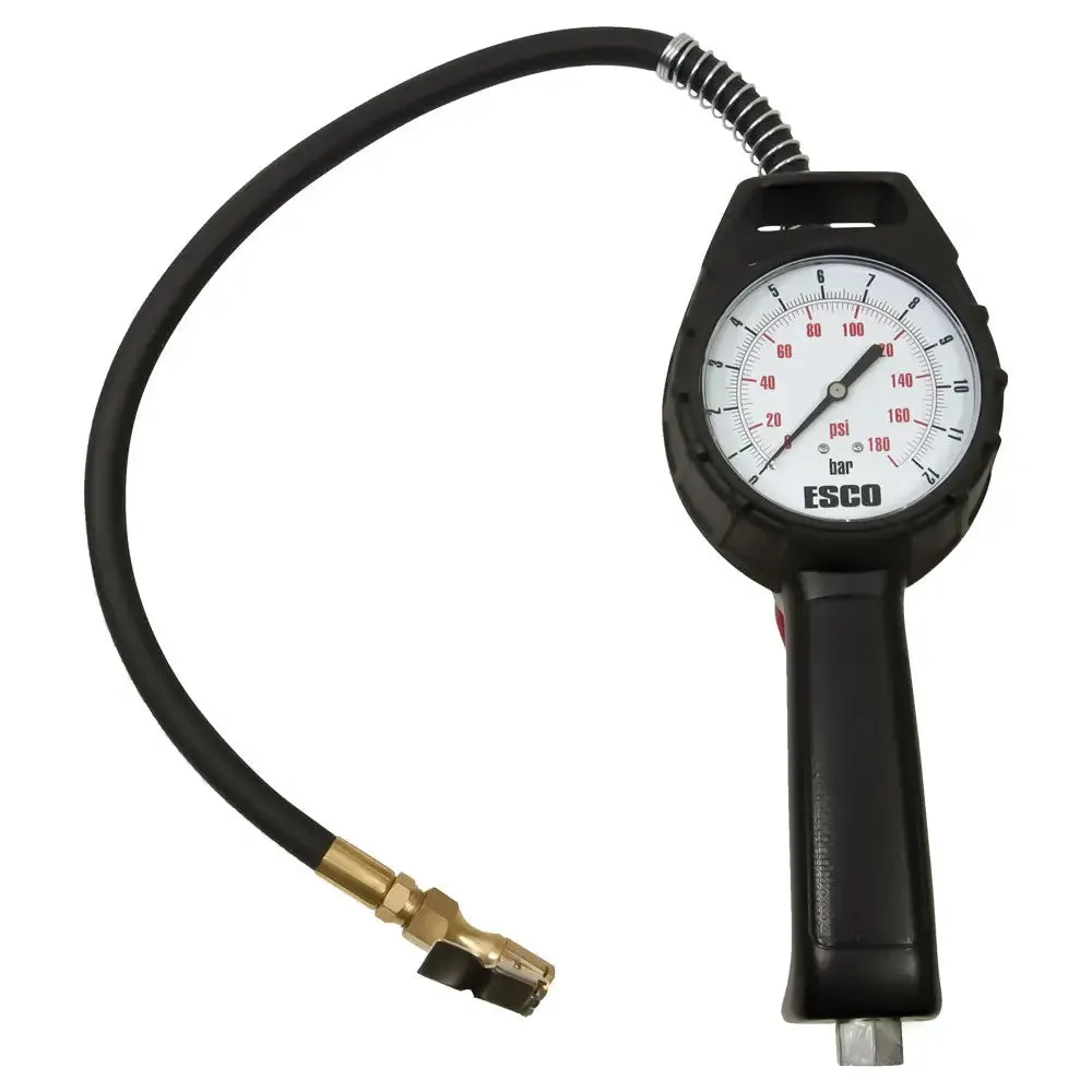 ESCO 10960 Dial Gauge Tire Inflator, 20" Hose (174 PSI / Clip-on)