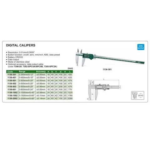Insize 0-600MM Digital Vernier Caliper with Data Output (Long Range With Upper Jaw) 1136-601
