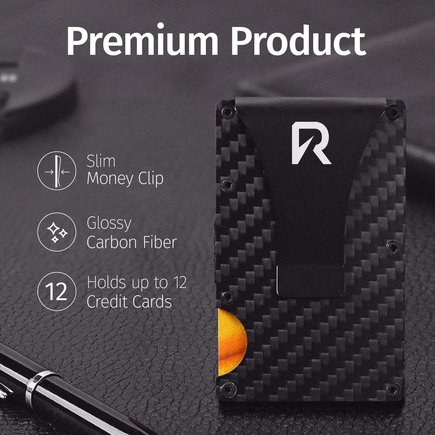 ITEM# 0011   Minimalistic Carbon Fiber Wallet - RFID Blocking Wallet, Business Card Holder and Credit Card Holder - Front Pocket Aluminum Slim Metal Wallet with Metal Money Clips (Watch Video)