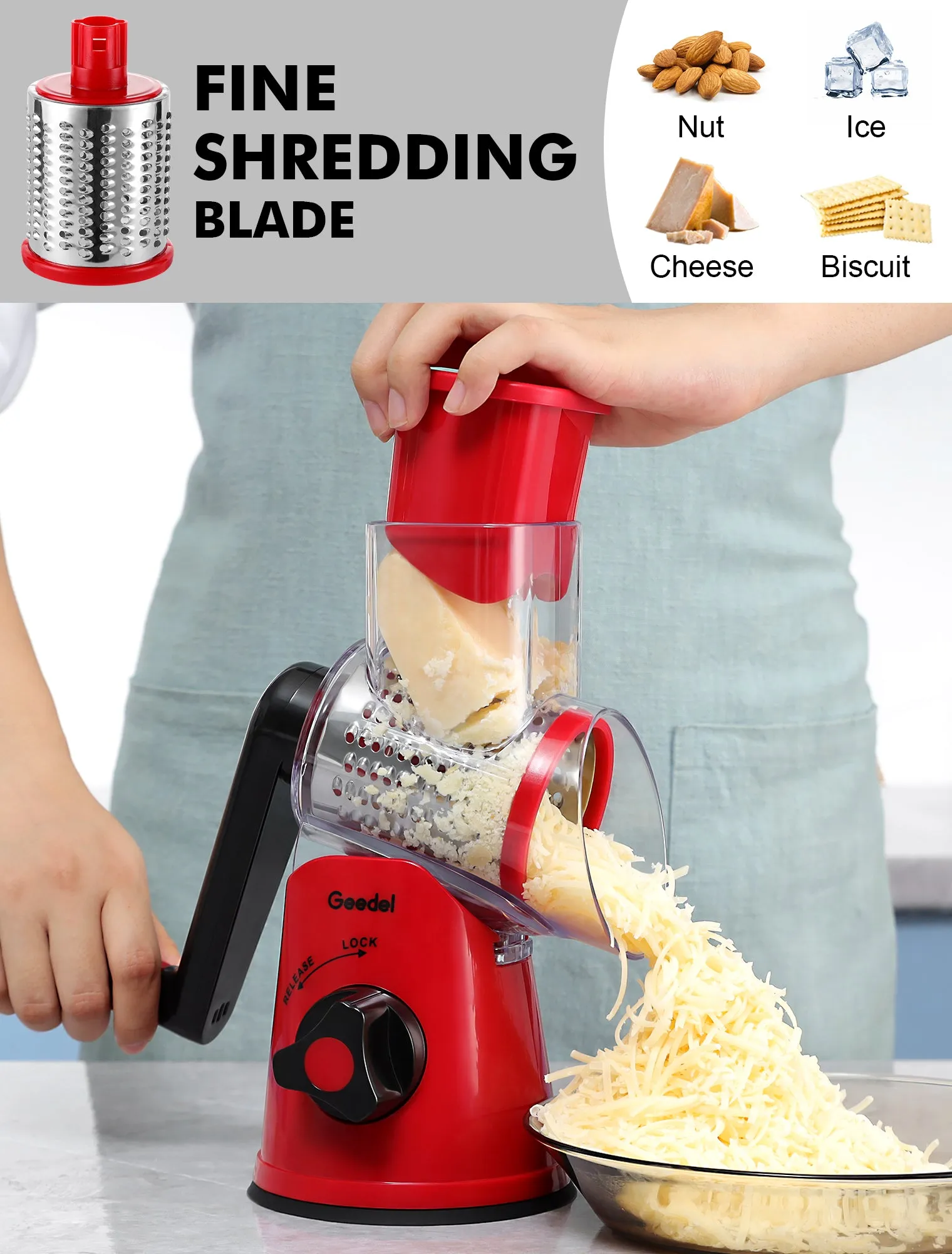 Kitchen Mandoline Vegetable Slicer, Rotary Cheese Grater