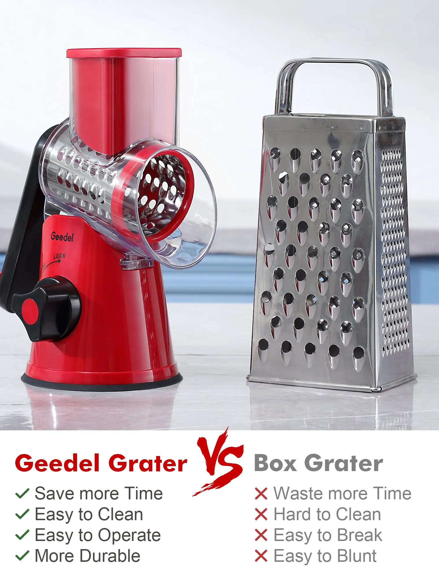 Kitchen Mandoline Vegetable Slicer, Rotary Cheese Grater