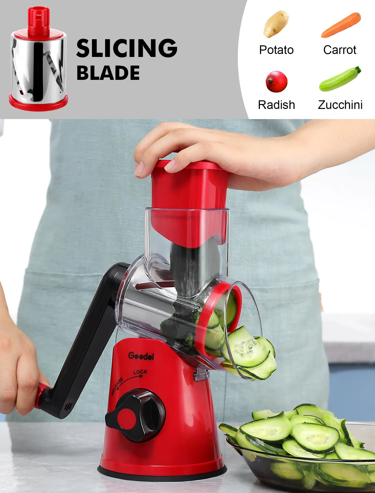 Kitchen Mandoline Vegetable Slicer, Rotary Cheese Grater