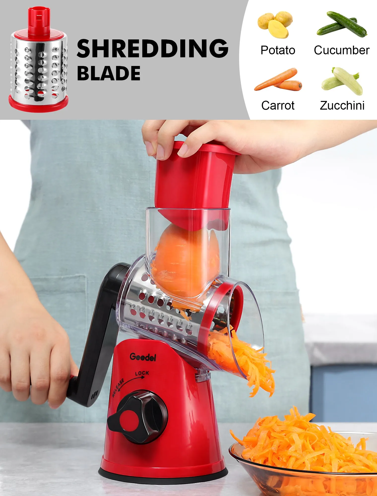 Kitchen Mandoline Vegetable Slicer, Rotary Cheese Grater