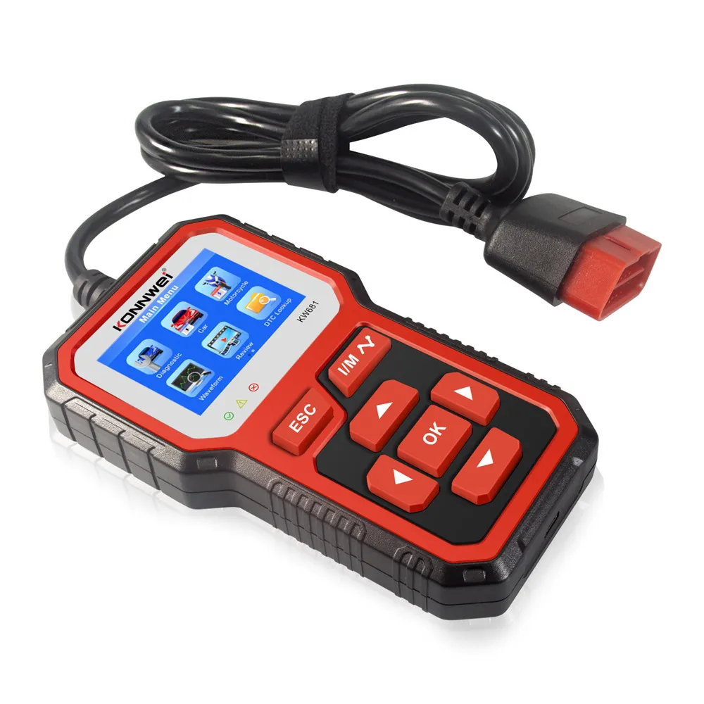 KONNWEI KW681 Car Battery Tester OBD2 Diagnostic Scanner 2 in 1 Code Reader DTC Engine Cranking Test for 6-12V Auto Motorcycle