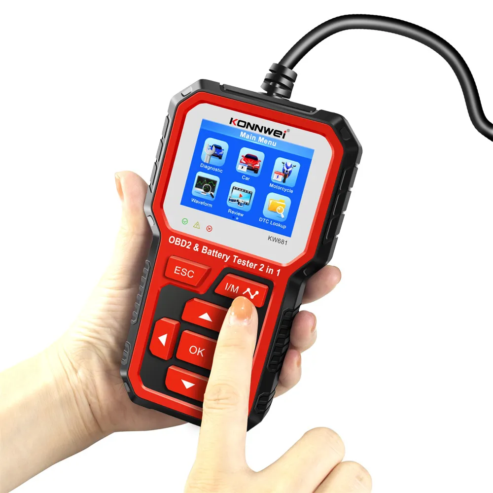 KONNWEI KW681 Car Battery Tester OBD2 Diagnostic Scanner 2 in 1 Code Reader DTC Engine Cranking Test for 6-12V Auto Motorcycle