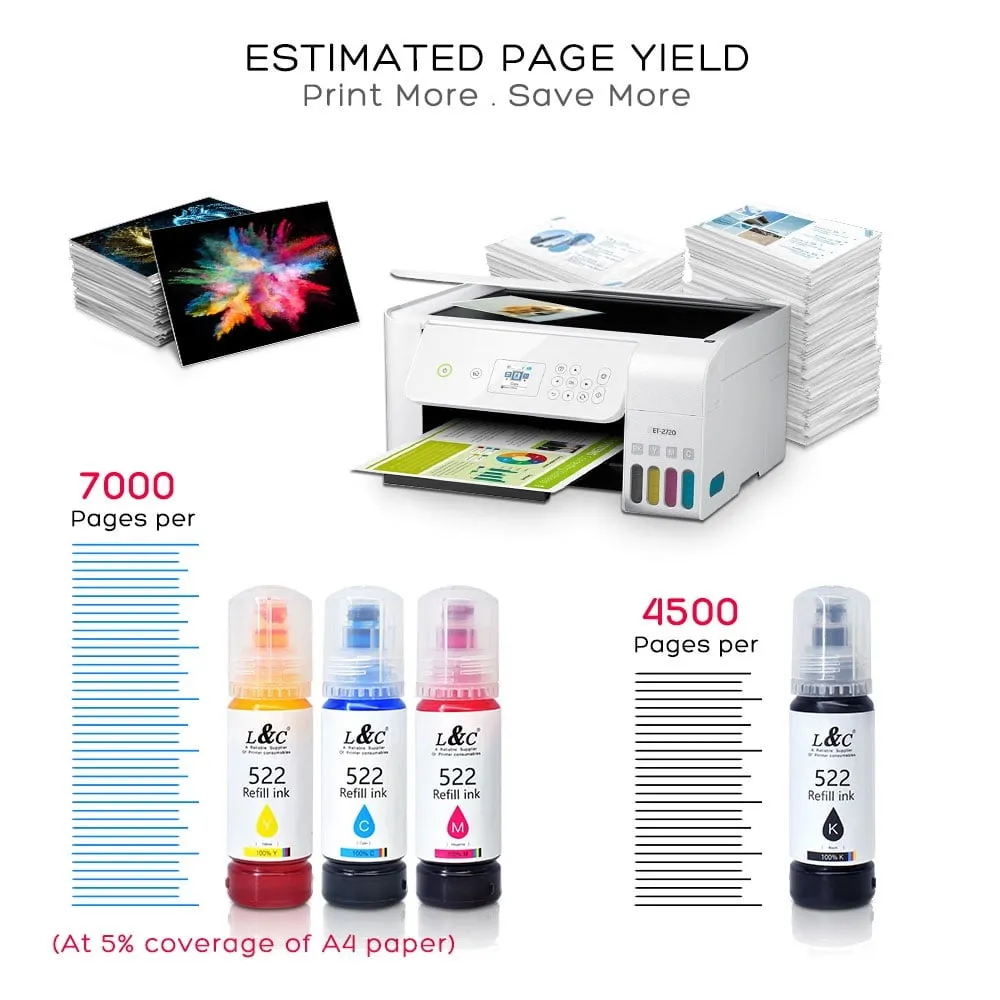 L&C High Capacity Refill Ink Bottle Replacement for Epson Compatible 522 Ink Refill Bottle