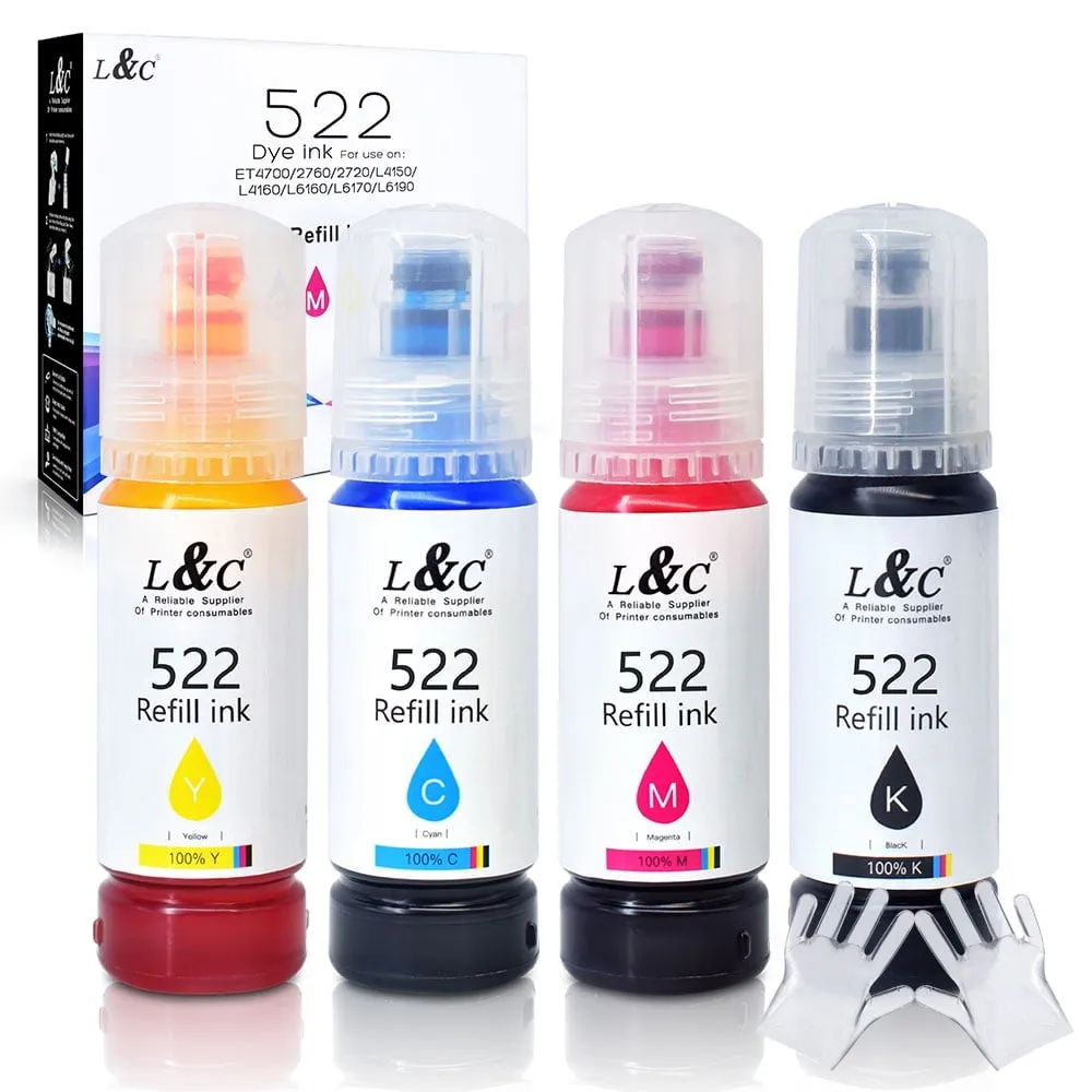 L&C High Capacity Refill Ink Bottle Replacement for Epson Compatible 522 Ink Refill Bottle