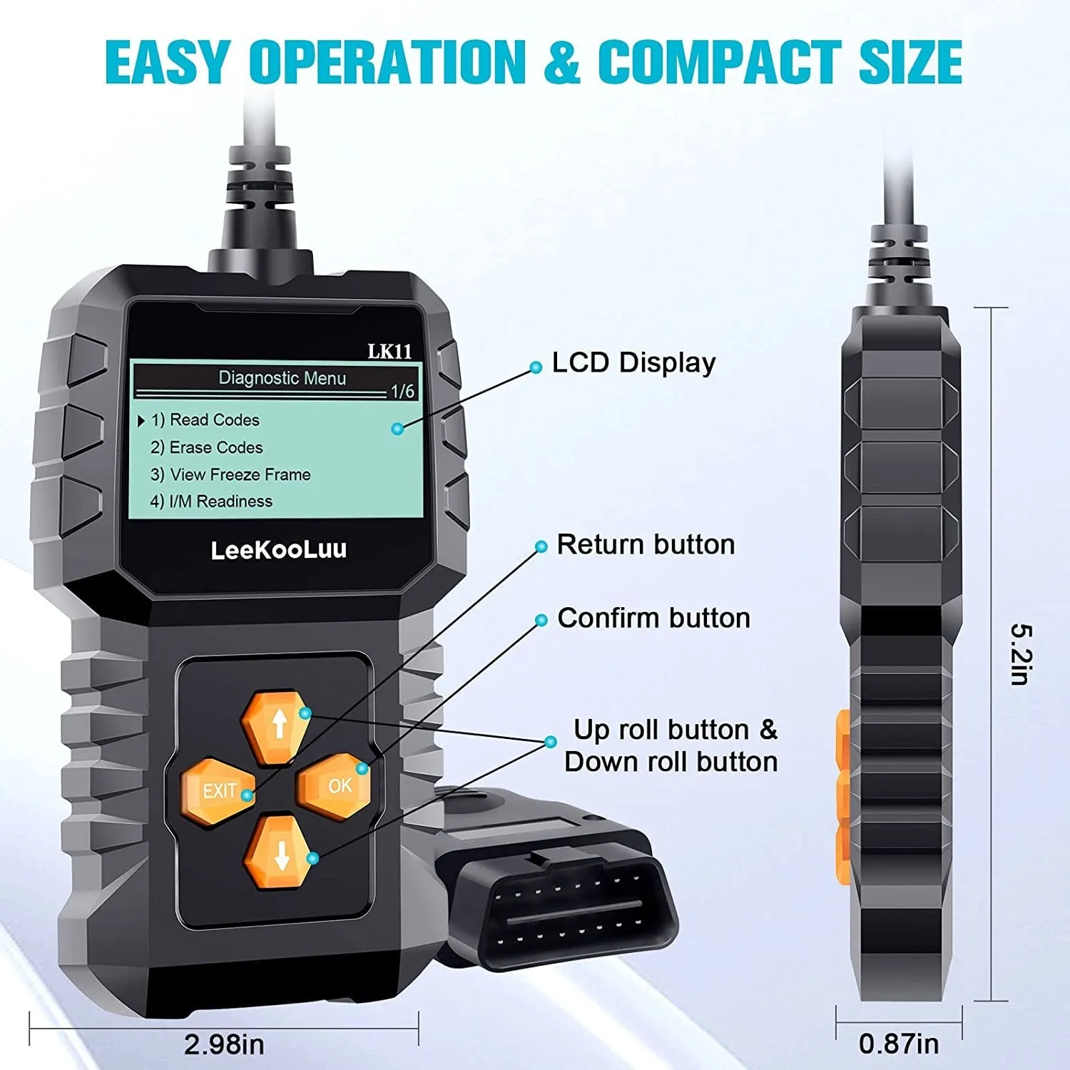 Leekooluu OBD2 Scanner Car Scan Diagnostic Tool Reset Clear Check Engine Code Reader for All OBD II Vehicles LK11