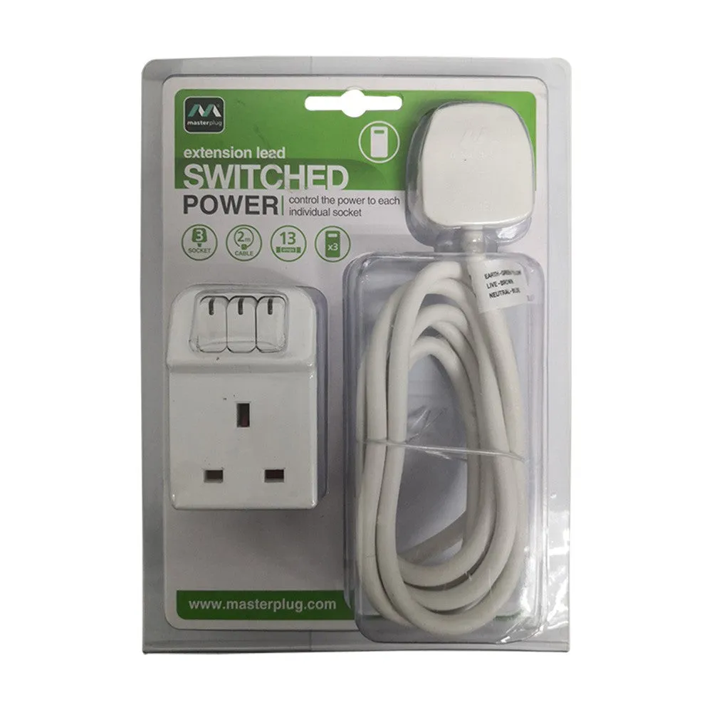 Masterplug Switched Individual Power 3 Gang 13amp Extension Lead 2 Meter (SWG32C-MPA)