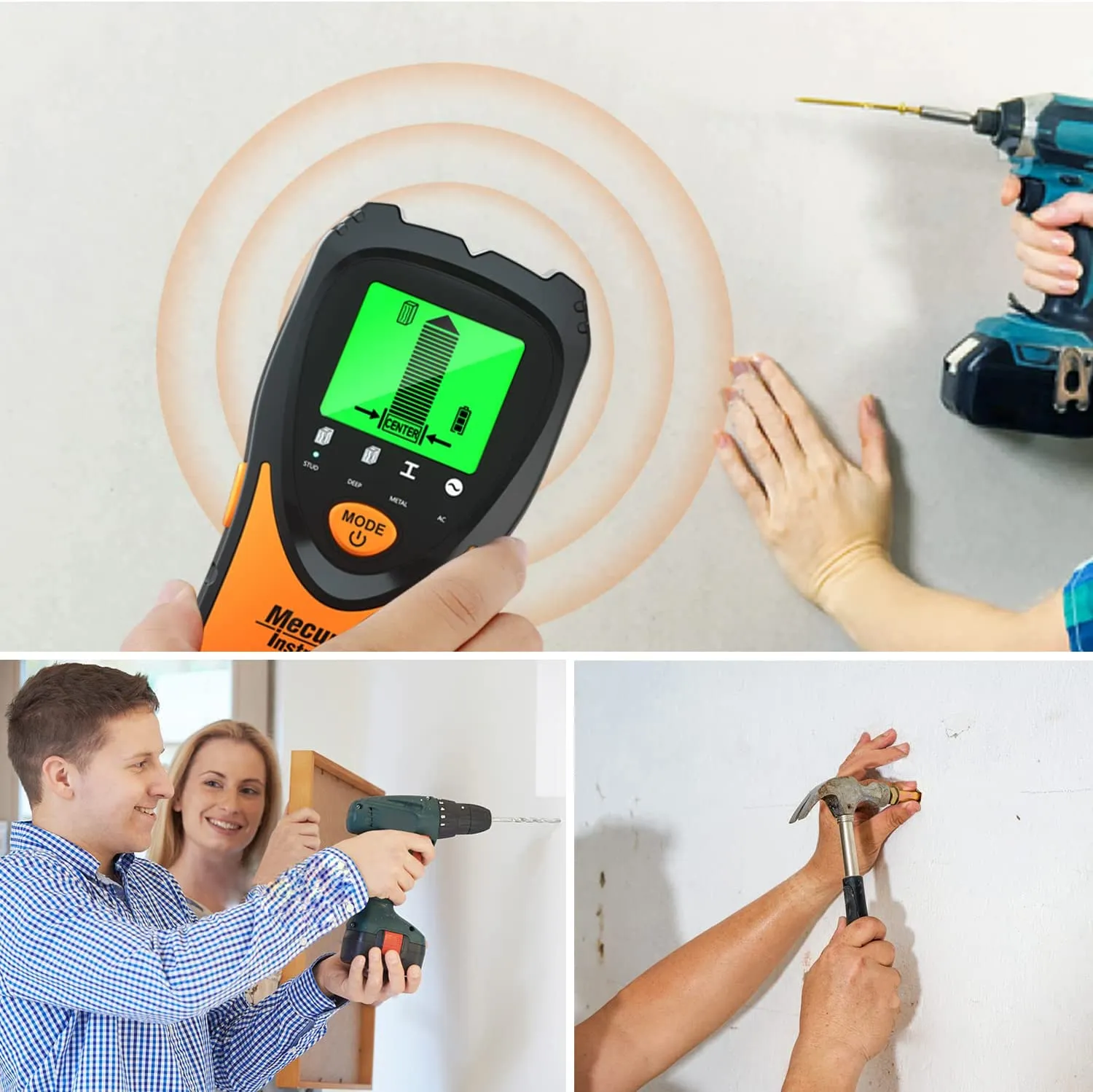 Mecurate Stud Finder Wall Scanner Sensor - 5 in 1 Electronic Stud with LCD Display & Audio Alarm for Wood AC Live Wire Metal Studs Detection Joist Pipe