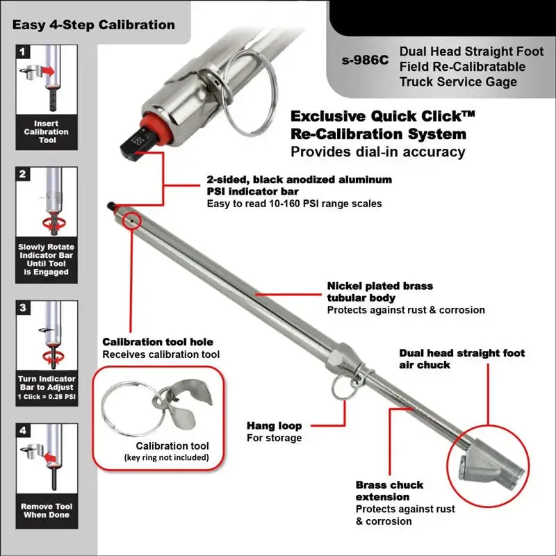 Milton S986C Re-Calibratable Service Gauge (Straight Foot Dual)