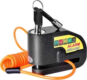 Motorcycle Alarm Disc Brake Lock, Motorcycle Locks Anti-Theft Security Wheel Disc Lock Waterproof 110Db Alarm Sound with 5Ft Reminder Cable Keys and Carry Pouch for Motorbike Bike Scooter