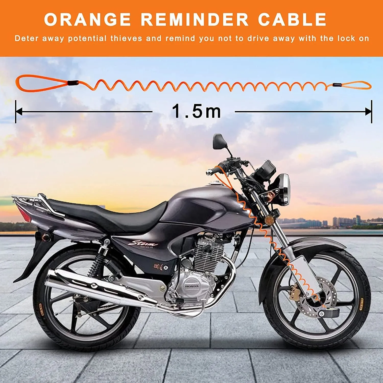 Motorcycle Alarm Disc Brake Lock, Motorcycle Locks Anti-Theft Security Wheel Disc Lock Waterproof 110Db Alarm Sound with 5Ft Reminder Cable Keys and Carry Pouch for Motorbike Bike Scooter