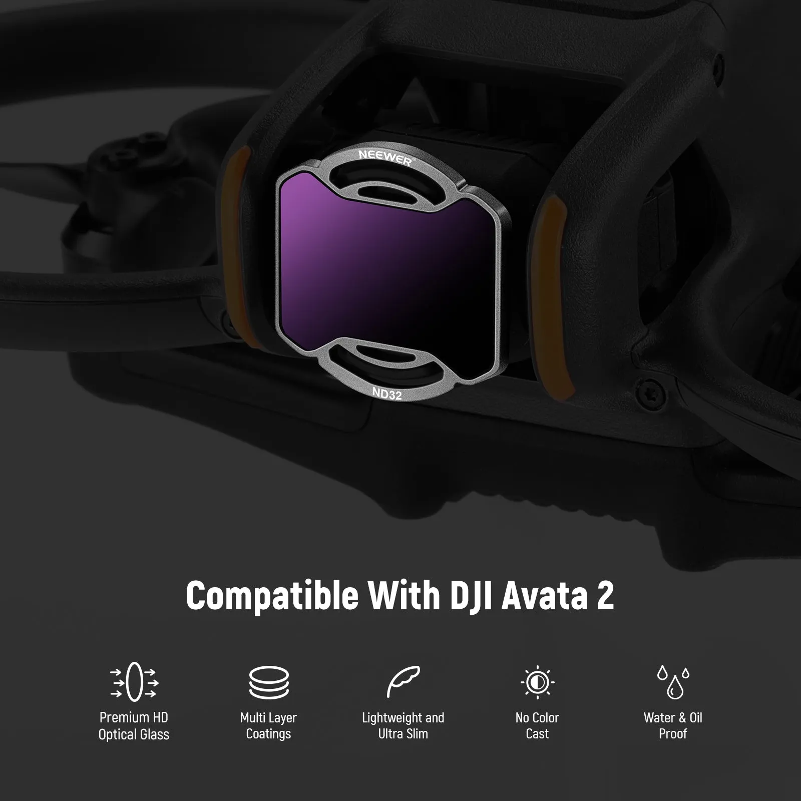 NEEWER 4 Pack ND Filter Kit compatible with DJI Avata 2 ND8 ND16 ND32 ND64