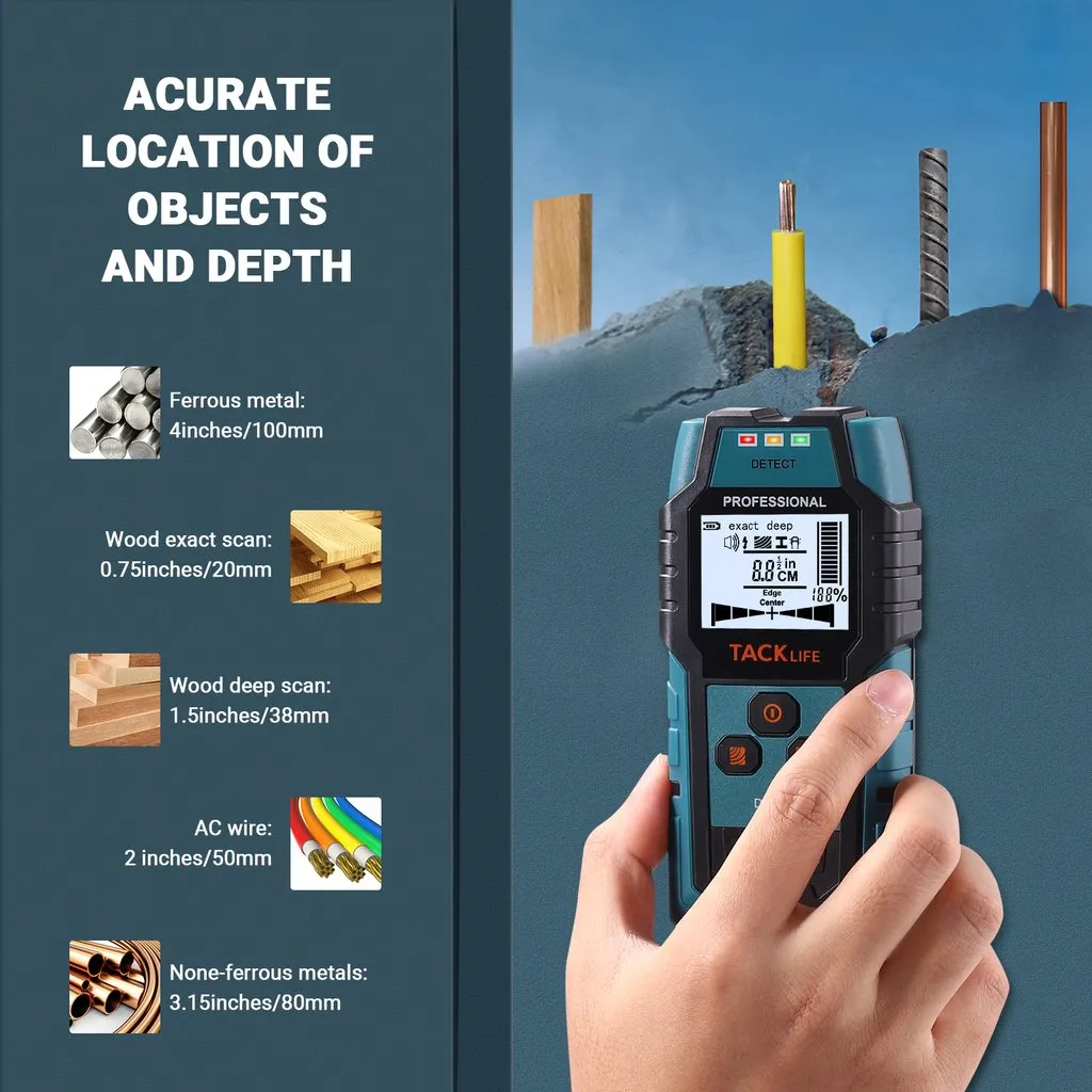 Professional Stud Finder Wall Scanner 3 In 1 Metal Wood Detector Digital Display
