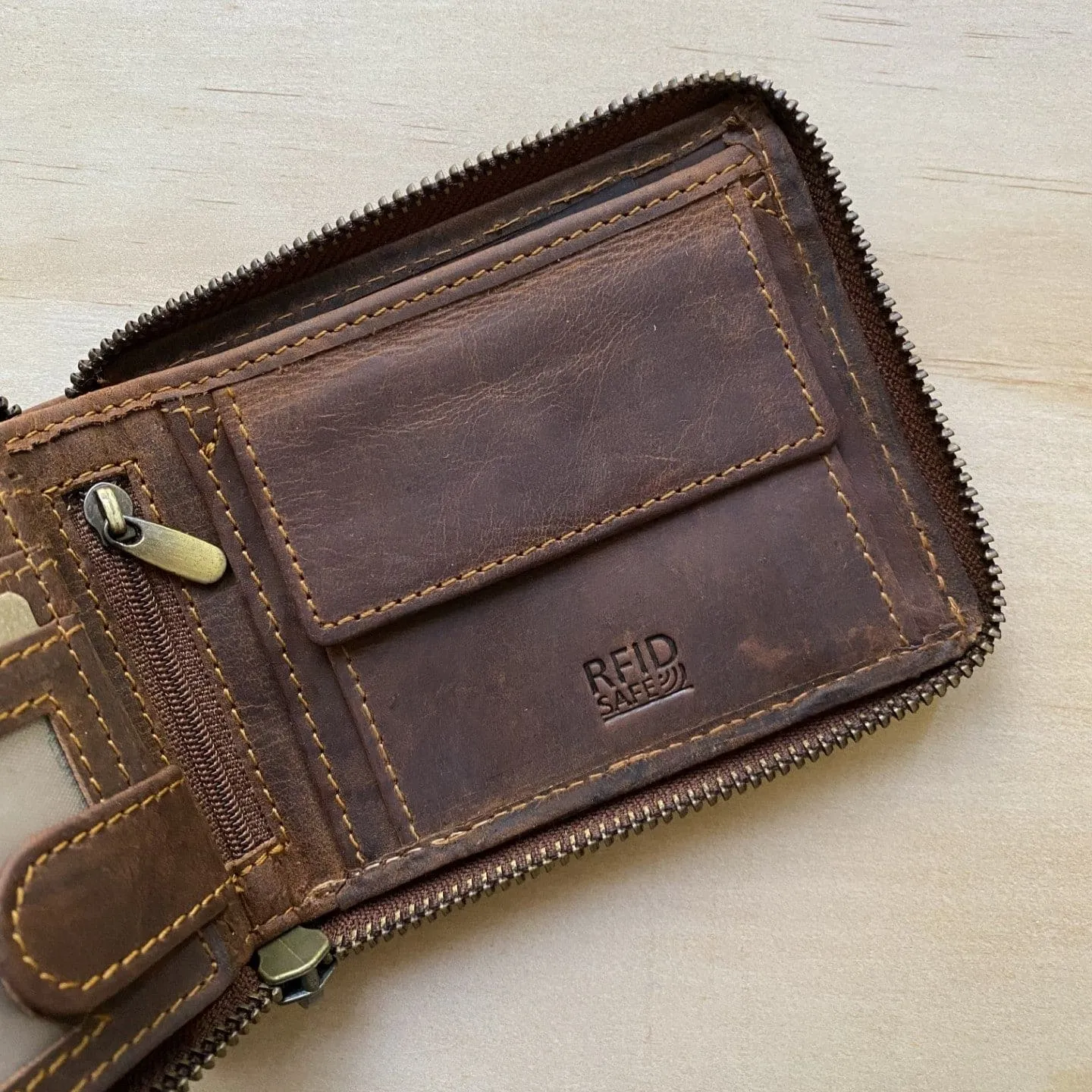 Riders Zip Around Brown Leather Men Wallet - KALGHI