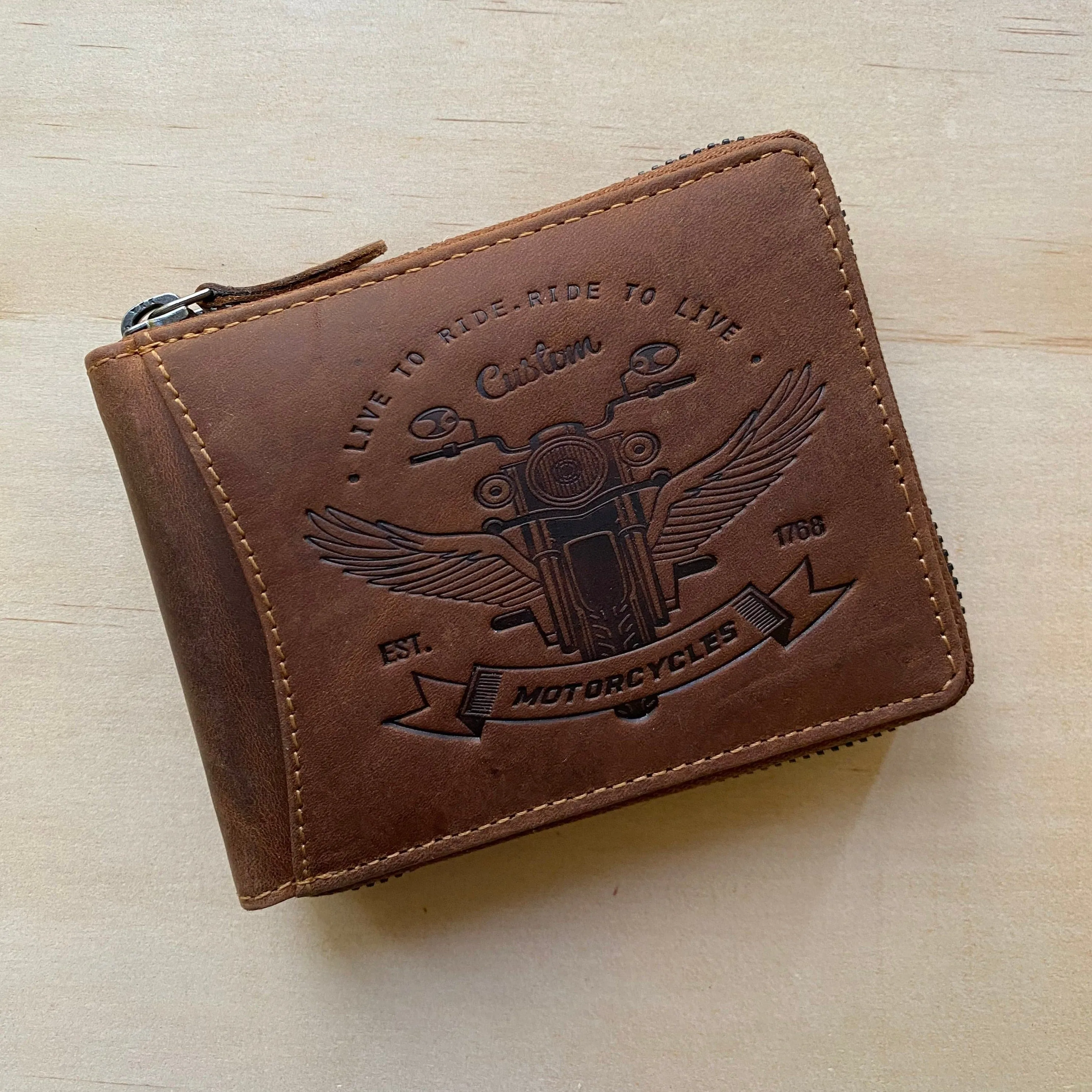 Riders Zip Around Brown Leather Men Wallet - KALGHI
