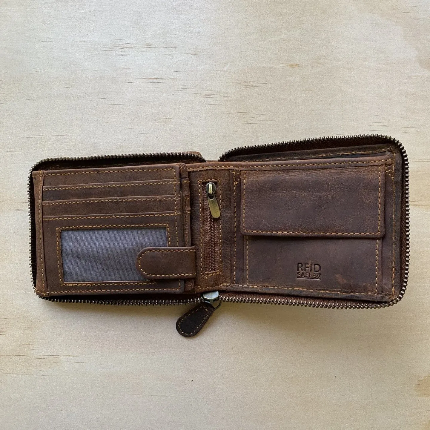Riders Zip Around Brown Leather Men Wallet - KALGHI